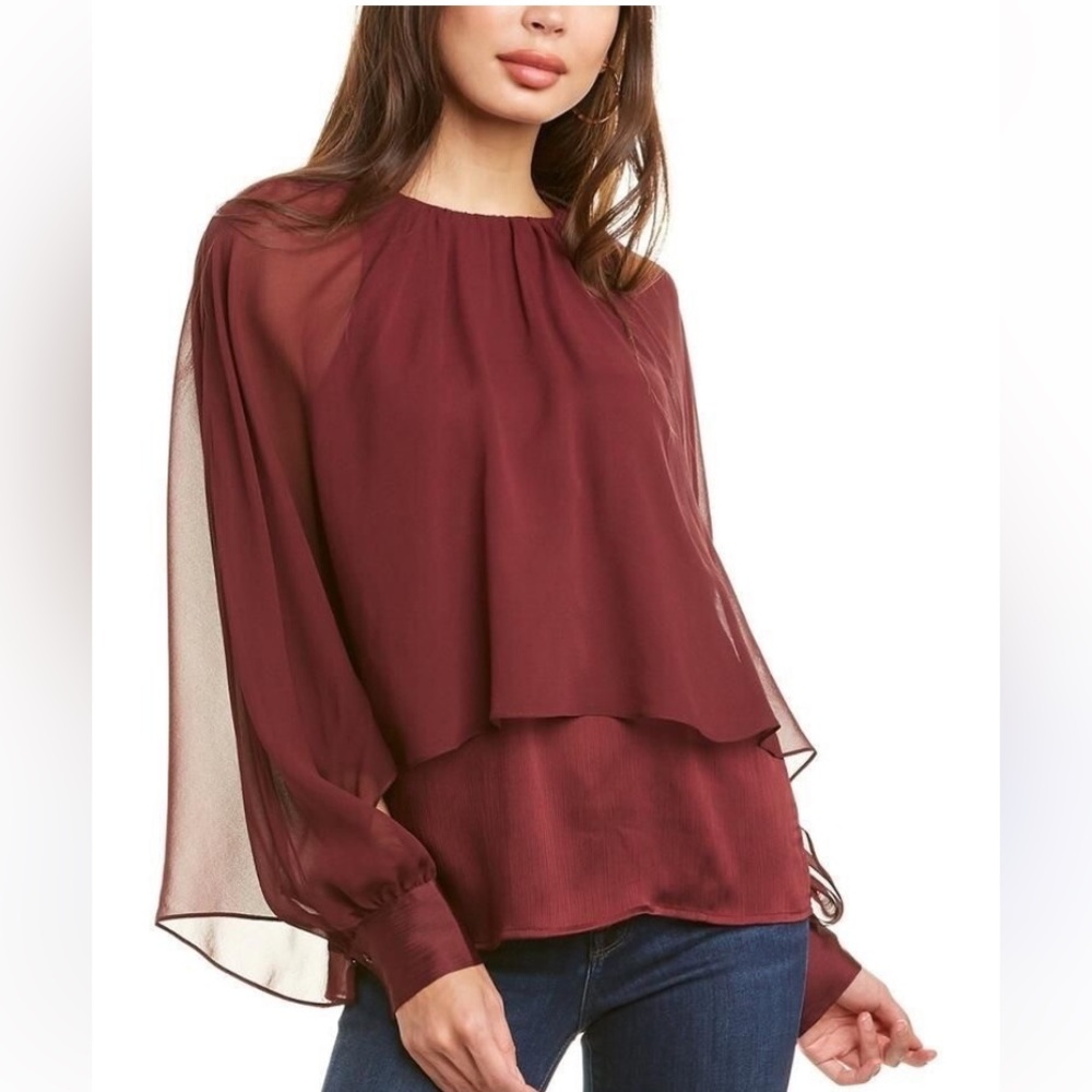 Saks Fifth Avenue Wine Blouse Cape Sleeves
